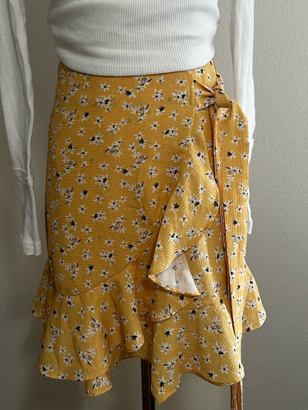 PrincessPolly Yellow and Blue Ruffled Mini Faux Wrap Skirt